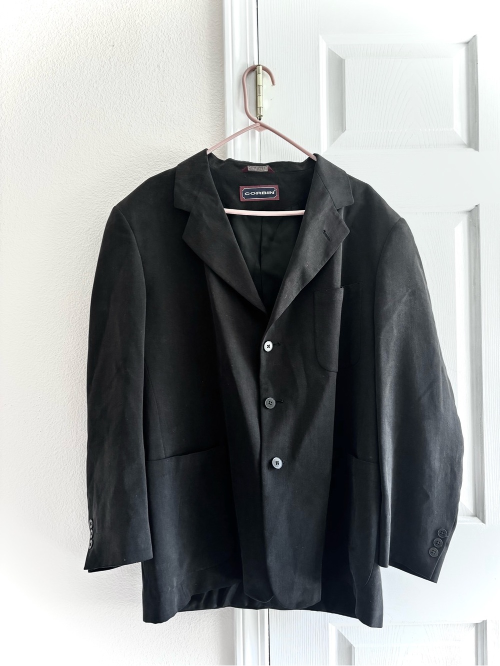 Vintage Black Corbin 3 Button Wool Sports Coat Blazer Mens Small